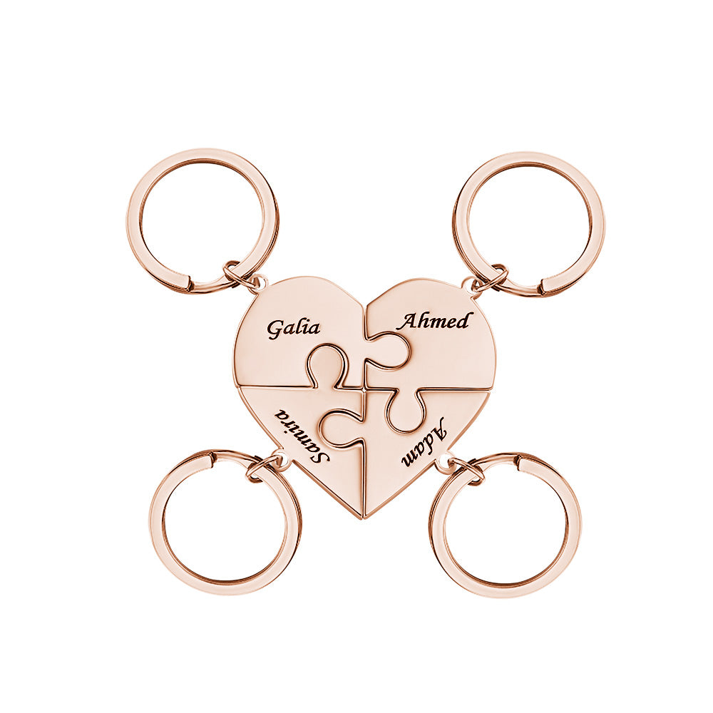 Custom Engraved Keychain Heart-shaped Puzzle Number of Options Creative Gift