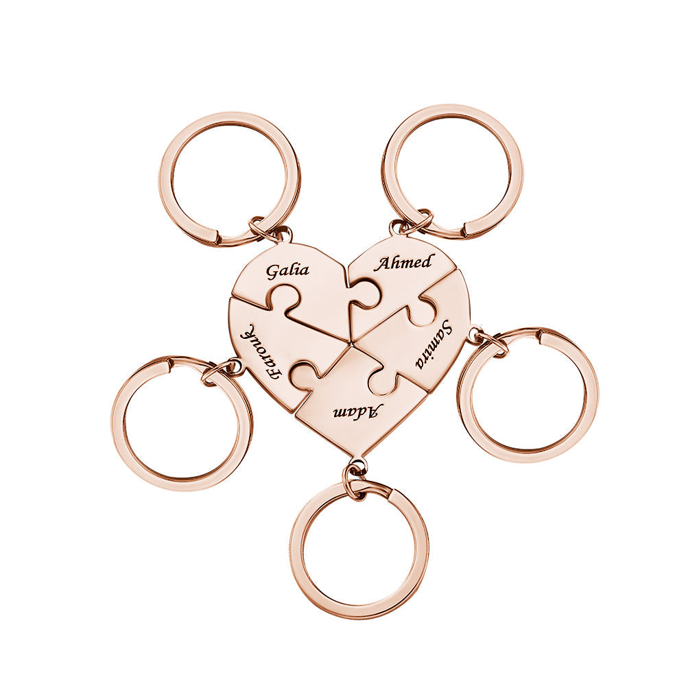 Custom Engraved Keychain Heart-shaped Puzzle Number of Options Creative Gift