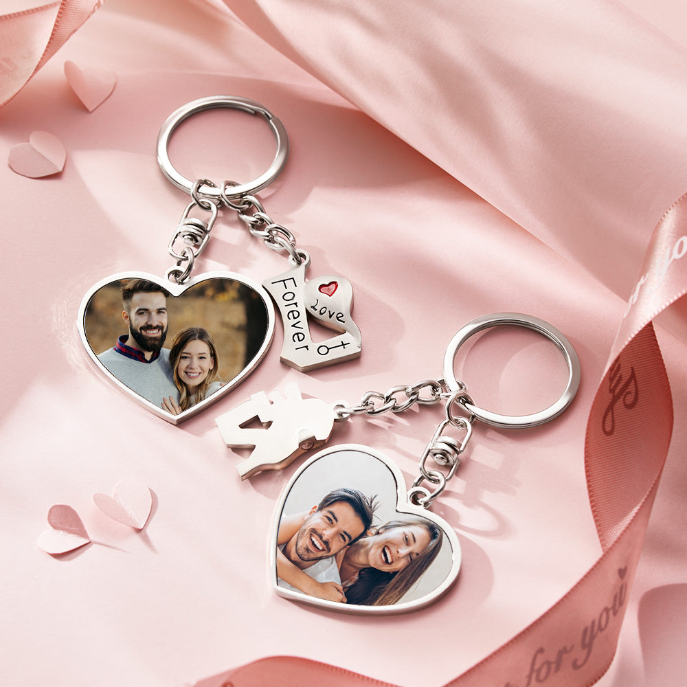 Custom Photo Couple Keychain Heart Shaped Pendant Creative Keychain Gift for Love