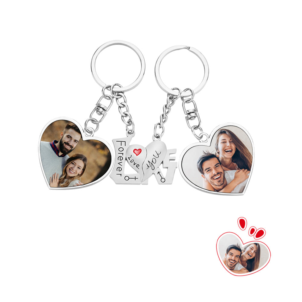 Custom Photo Couple Keychain Heart Shaped Pendant Creative Keychain Gift for Love