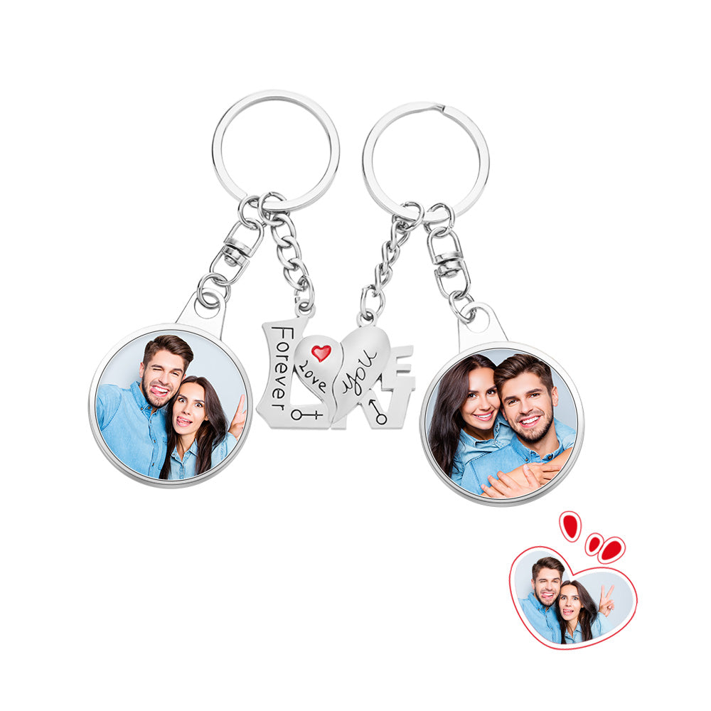 Custom Photo Couple Keychain Round Shaped Pendant Creative Keychain Gift for Love