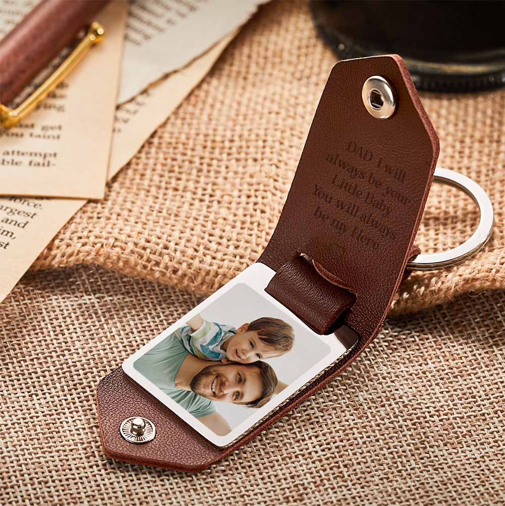 Custom Leather Photo Text Keychain DAD I will always be your Little Baby You will always be my Hero