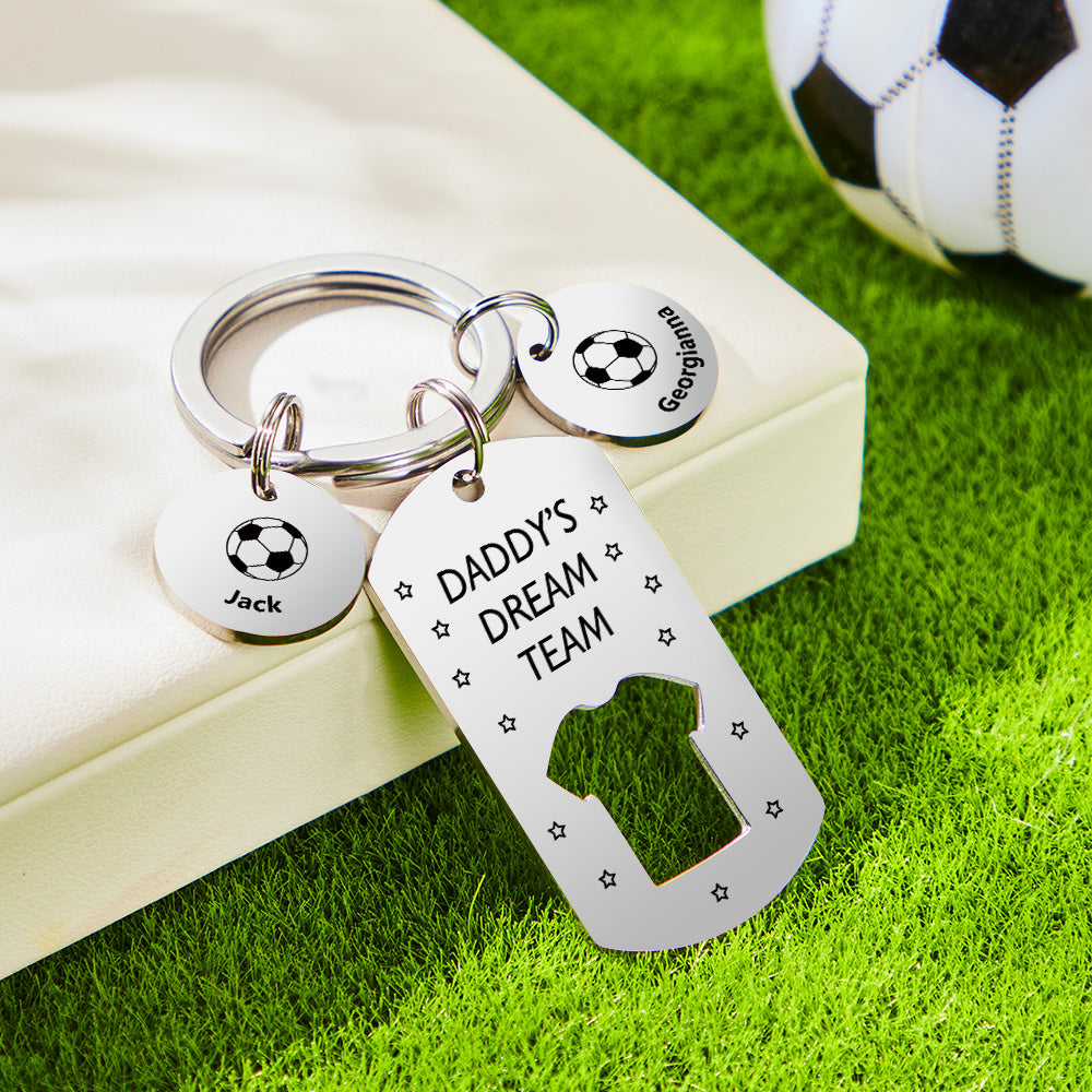 Personalized Engraved Football Daddy' Dream Team Keychain with Children's Names Key Ring Father's Day Gifts