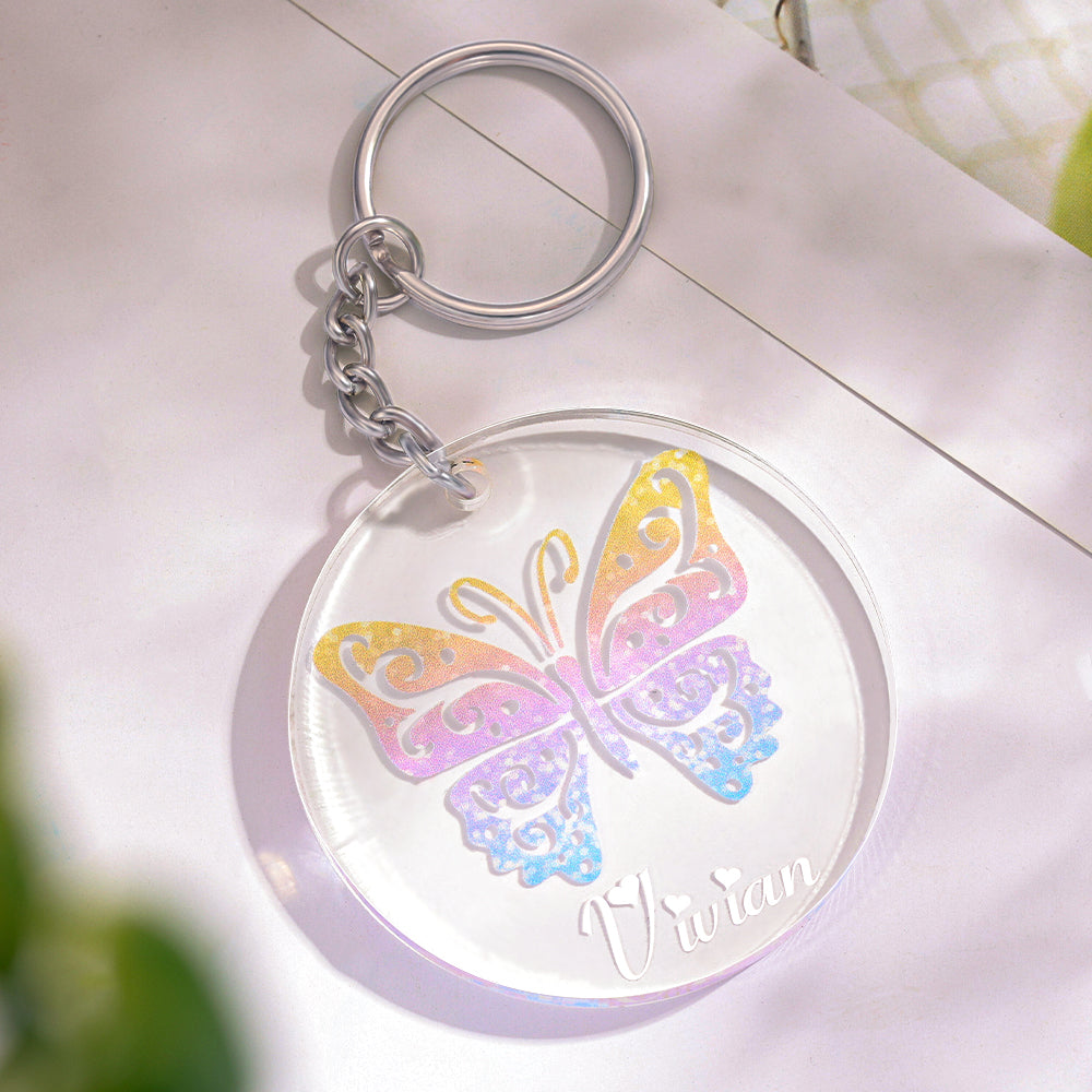 Custom Acrylic Rainbow Butterfly Keychains with Name 2 inch Gifts for Friends Besties