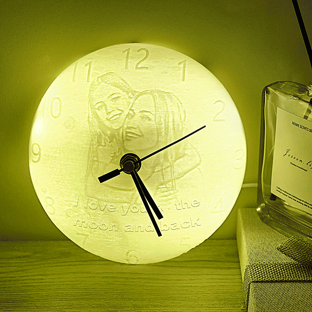 Custom Photo Engraved Moon Night Light Clock Creative Home Couple Gifts