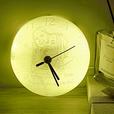 Custom Photo Engraved Moon Night Light Clock Creative Home Couple Gifts - photomoonlampuk