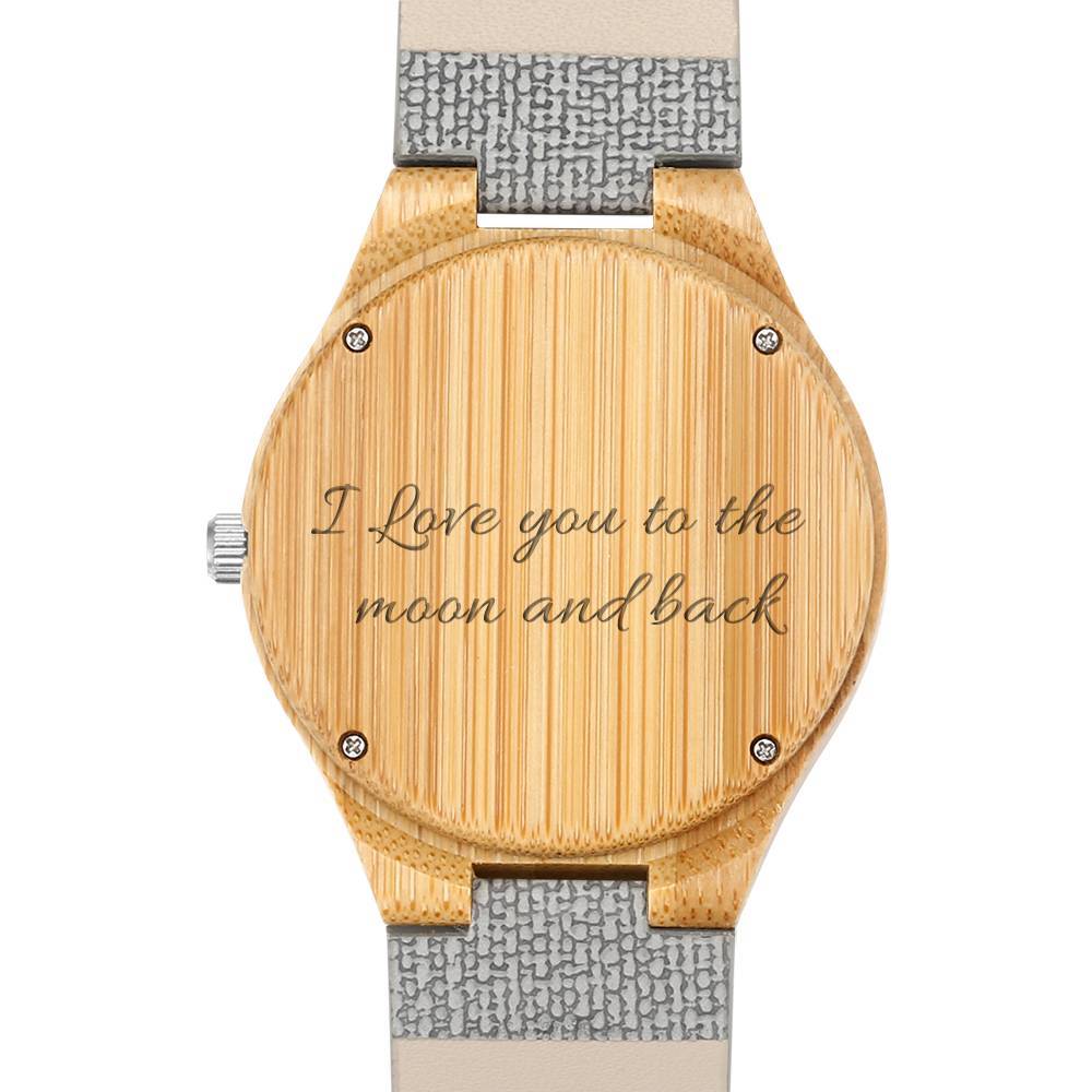 Watch Custom Engraved Wooden Photo Watch Grey Leather Strap