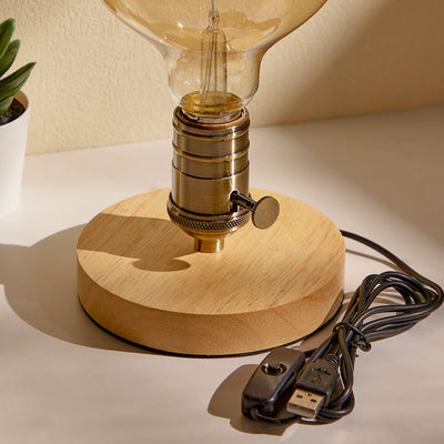 Bronze Wooden Disc Button Dimming USB Lamp Holder - photomoonlampuk