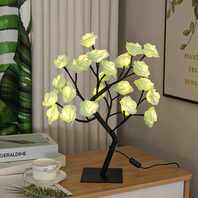 LED Simulation Flower Rose Tree Light Decorative Night Light Anniversary Gift for Lover - Green