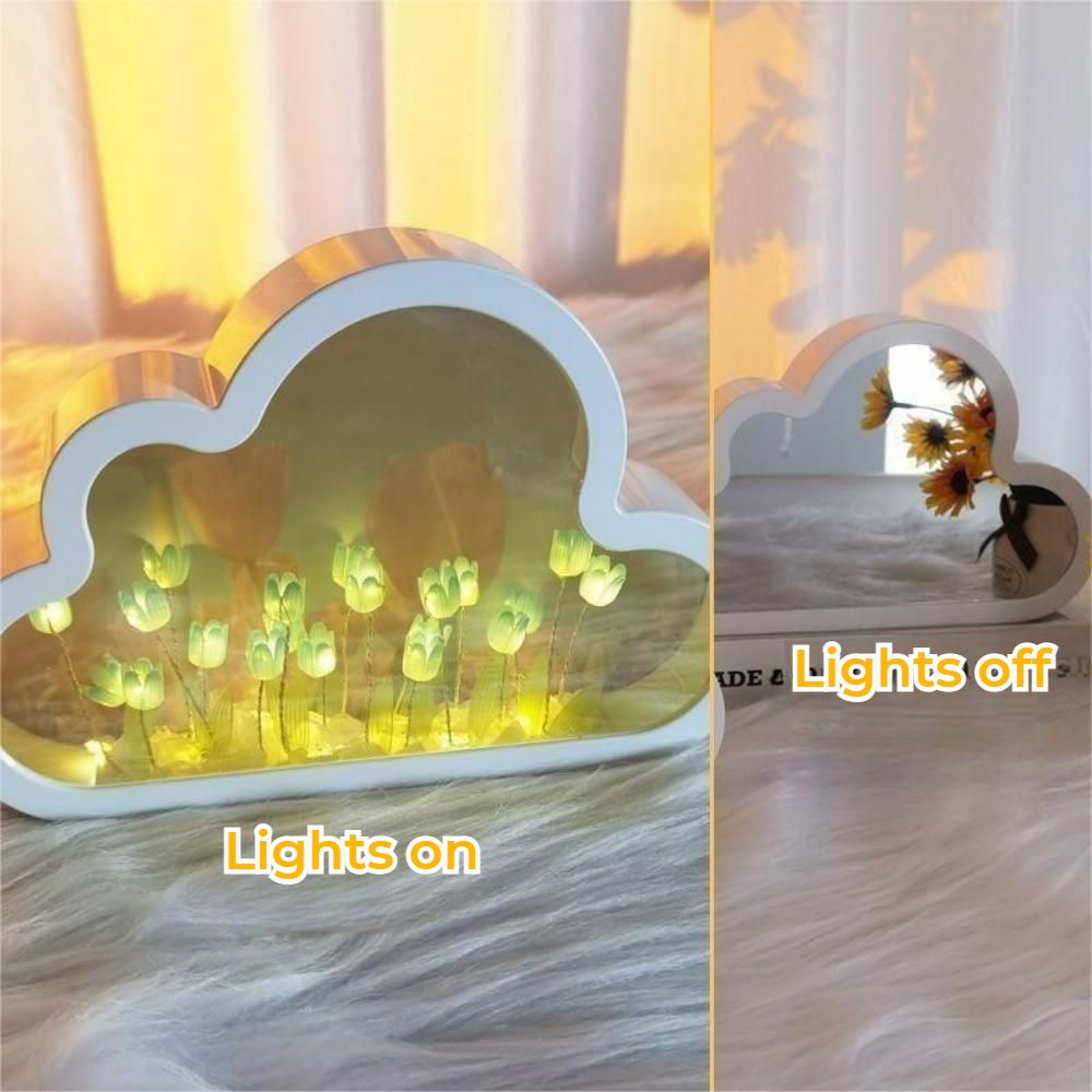 DIY Cloud Tulip Mirror Night Light Simulation Flower Bedroom Sleeping Table Lamp