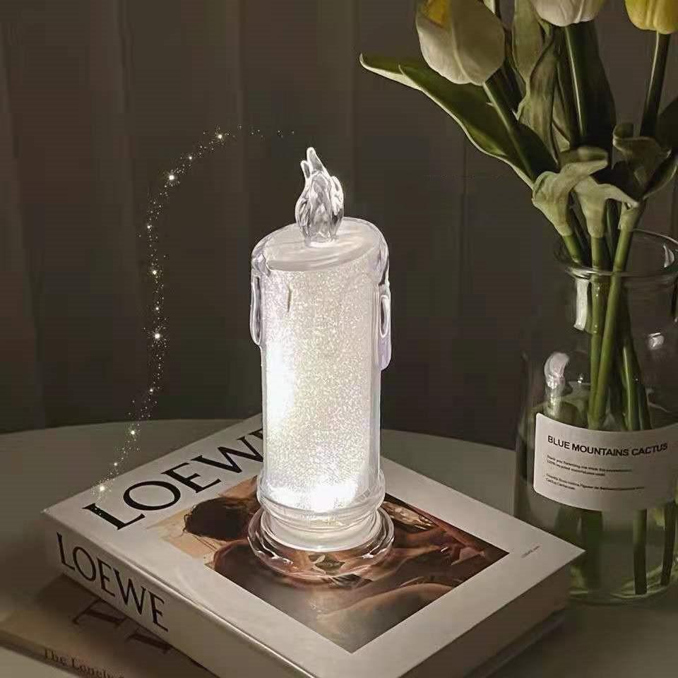 Acrylic Transparent Flameless Nightlight Mini Lamp Memorial Candle Shaped NightLight