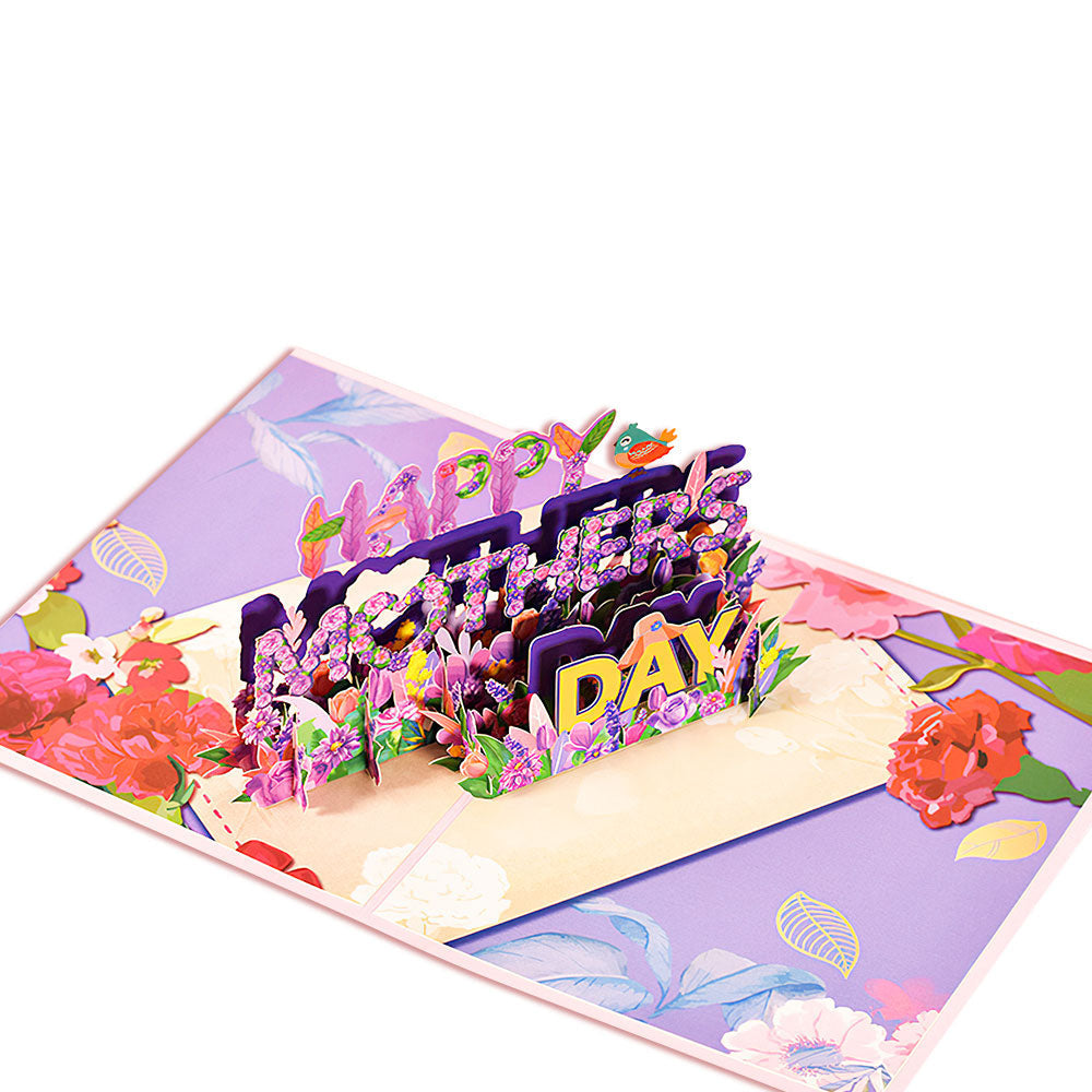 Mother's Day Card Happy Mother's Day Purple Flowers 3D Pop Up Greeting Card for Her