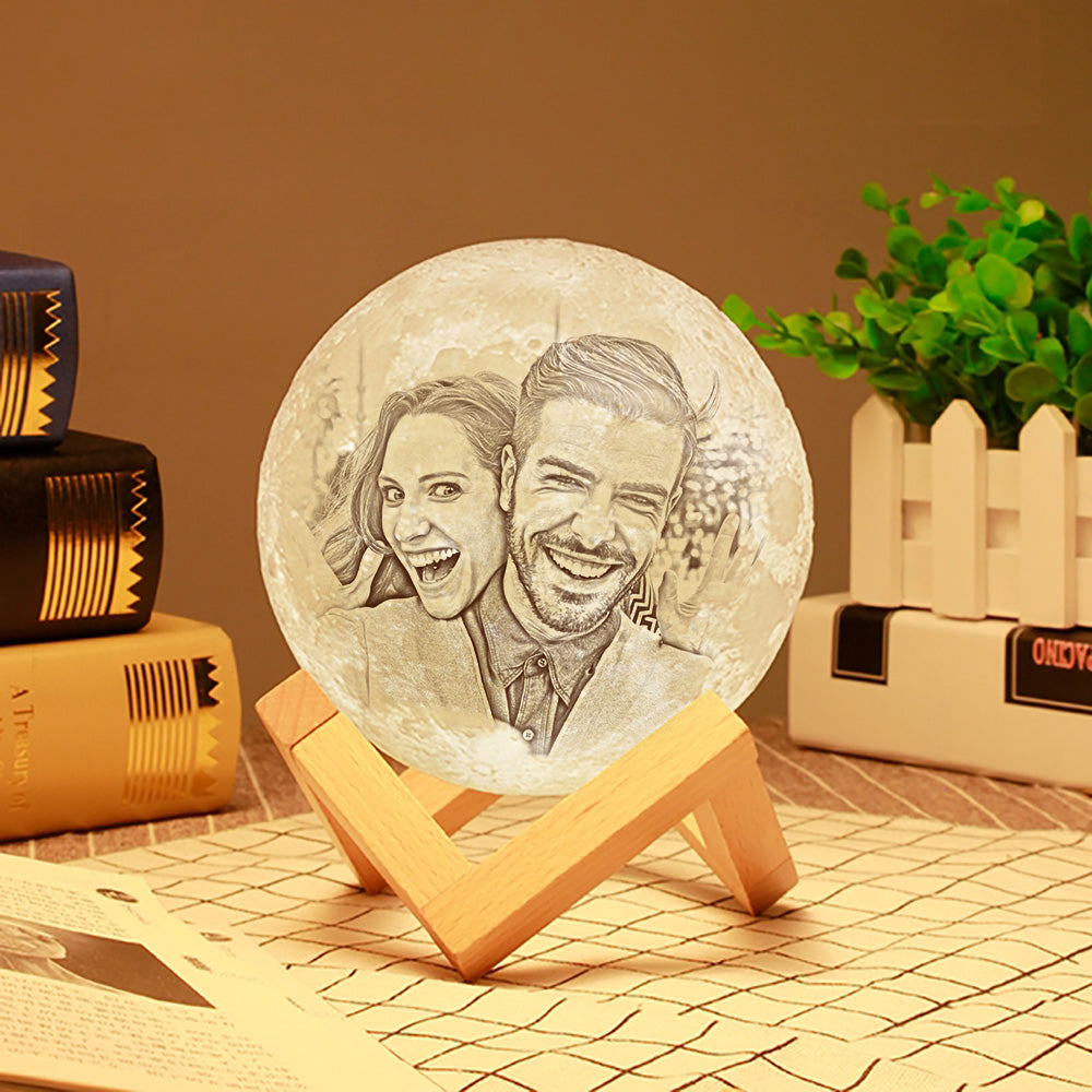 Custom 3D Printing Photo Moon Lamp With Your Text - For Pet Lover - Touch Two Colors(10cm-20cm)