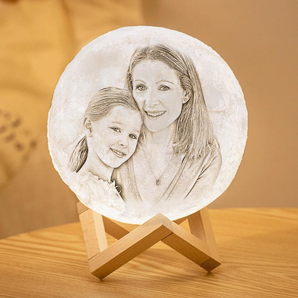 Custom 3D Printing Photo Moon Lamp With Text -Gift-For Mum- Touch Two Colors(10cm-20cm)