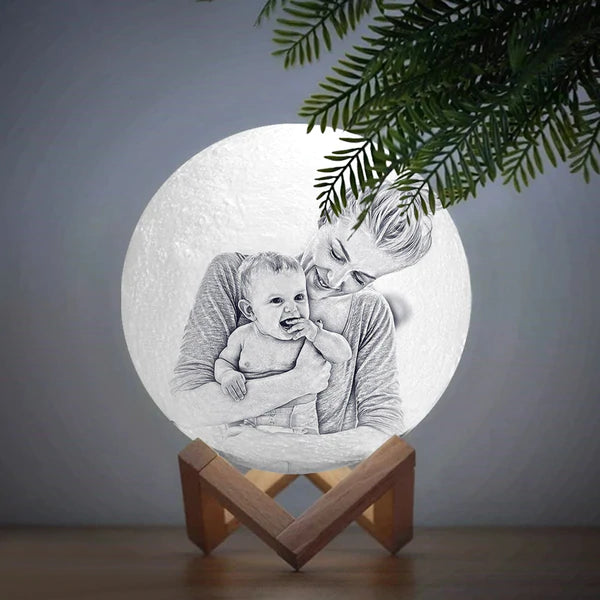 Wedding Gift Moon Lamp UK Custom 3D Print Engraved Mother and Baby Photo Moon Lamp - Touch Two Colors