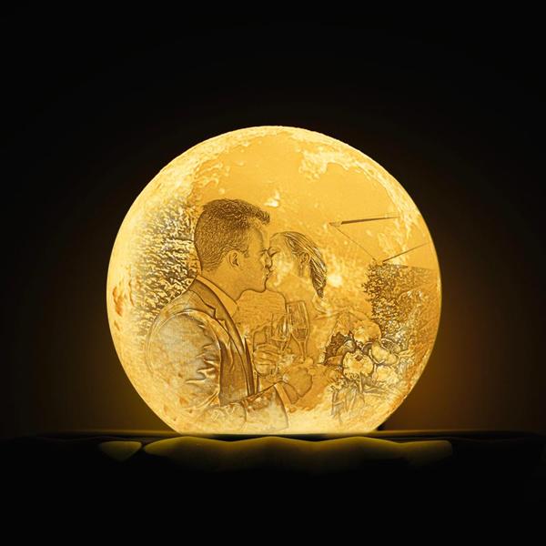 Custom 3D Printing Photo Moon Lamp With Text -Gift-For Mum- Touch Two Colors(10cm-20cm)