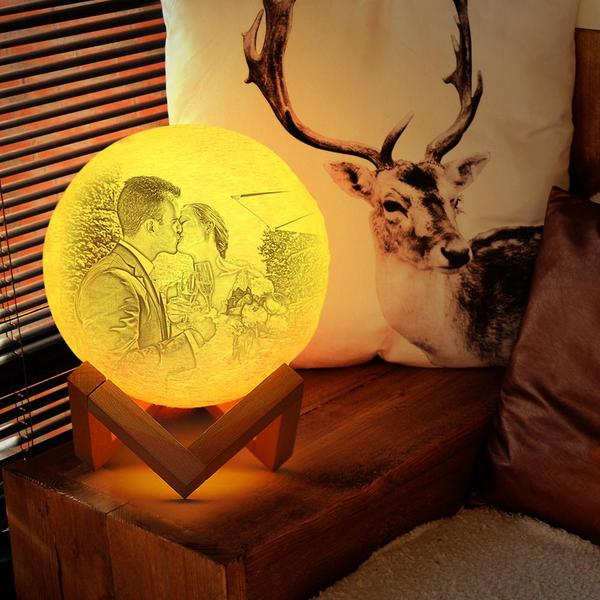 Custom 3D Photo Moon Lamp With Text -Gift-For Mum- Touch Two Colors(10cm-20cm)