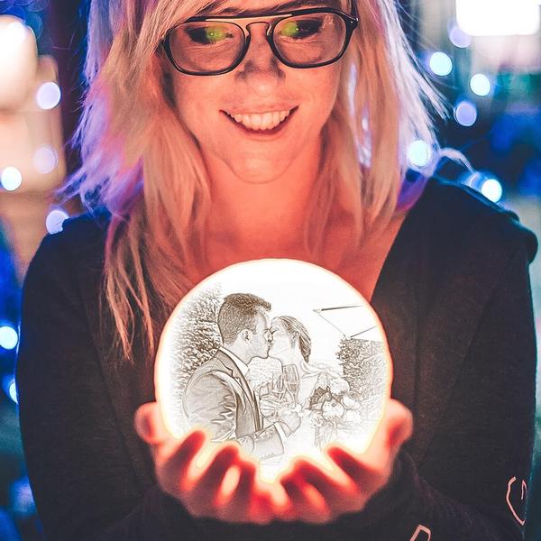 Custom 3D Photo Moon Lamp With Text -Bereavement Gift-For Mum- Touch Two Colors(10cm-20cm)
