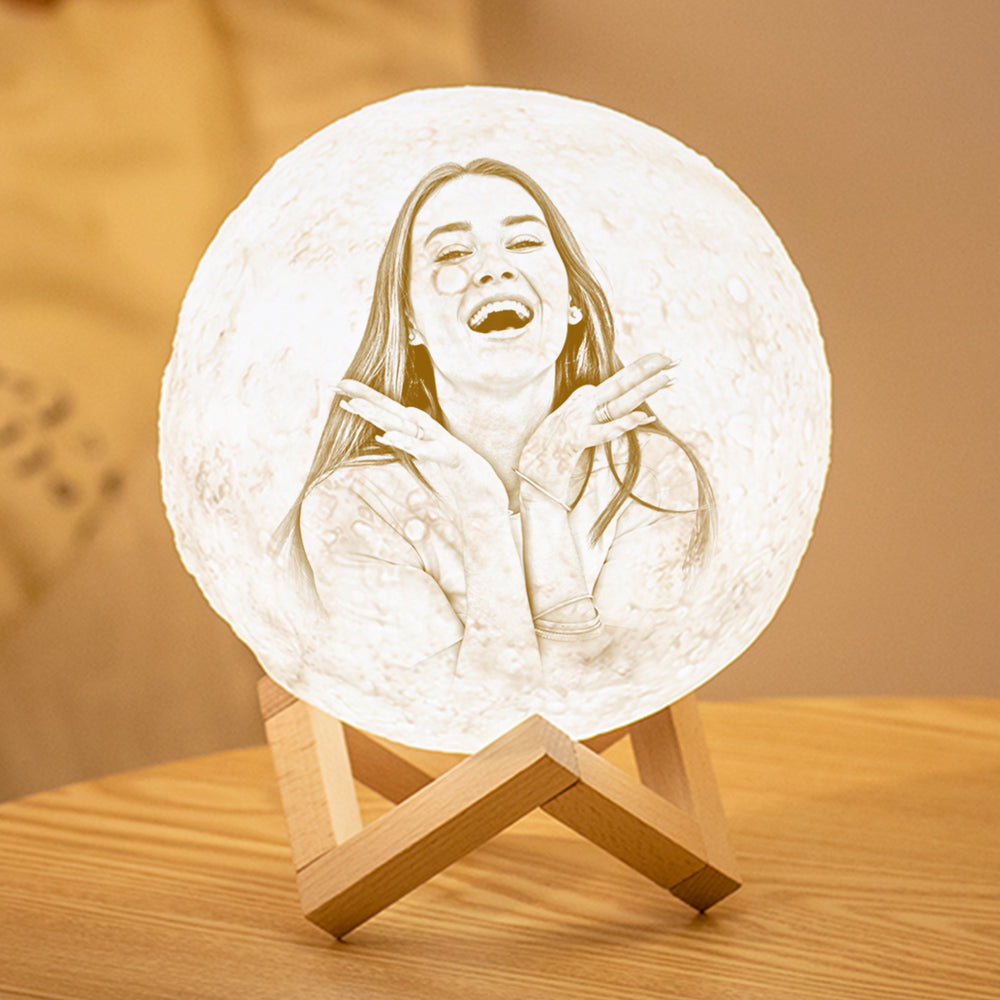 Custom 3D Printing Photo Moon Lamp With Your Text - For Lover - Touch Two Colors(10cm-20cm)