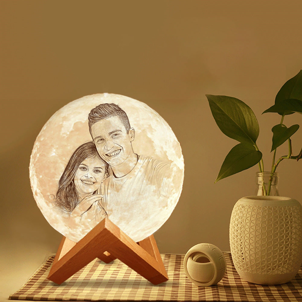 3D Custom Printing Photo Moon Lamp With Your Text - For Valentine - Tap 3 Colors(10cm-20cm)