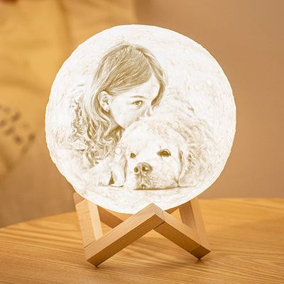 Custom 3D Printing Photo Moon Lamp With Your Text - For Pet Lover - Tap 3 Colors(10cm-20cm)