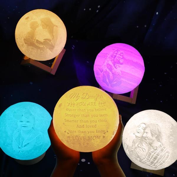 Custom 3D Photo Moon Lamp With Text -Gift-For Mum- Touch Two Colors(10cm-20cm)