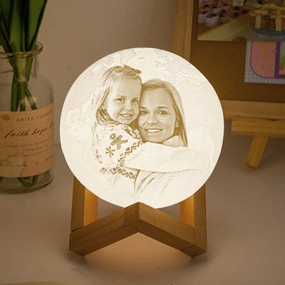 Custom 3D Printing Photo Earth Lamp With Your Text - For Lover - Tap 3 Colors(10cm-20cm)