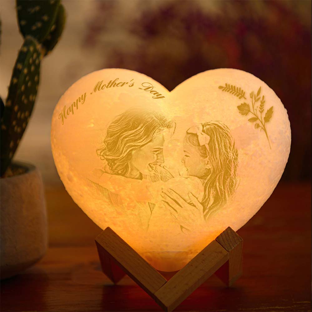 Photo Moon Lamp Custom 3D Photo Light Lamp Moon Heart Shape - Touch Three Colors