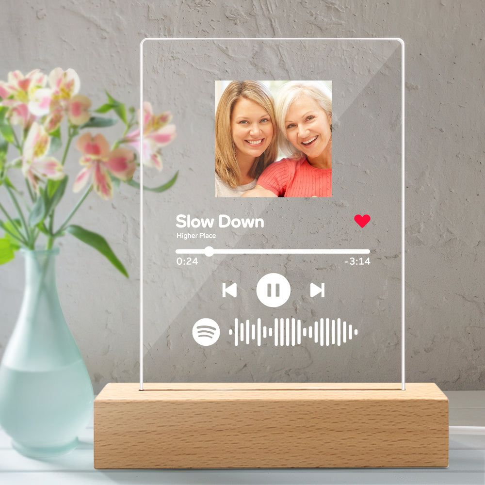 Gift for Mum Spotify Acrylic Glass- Personalised Spotify Code Music Plaque Night Light(5.9in x 7.7in)