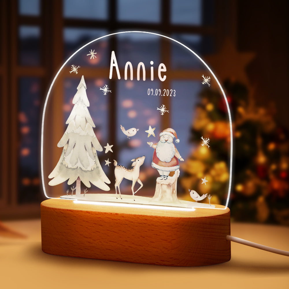 Custom Name Christmas Tree Personalized Santa Elk Baby Night Light Bedroom Christmas Gift