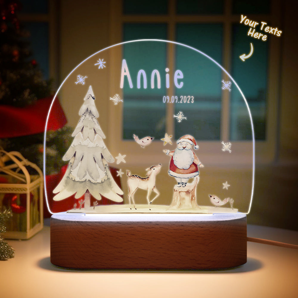 Custom Name Christmas Tree Personalized Santa Elk Baby Night Light Bedroom Christmas Gift