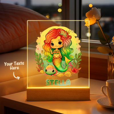 Colorful Mermaid Magical Princess Girls Room Decor Name Night Light LED Personalized Seven Color Options Gift - photomoonlampuk