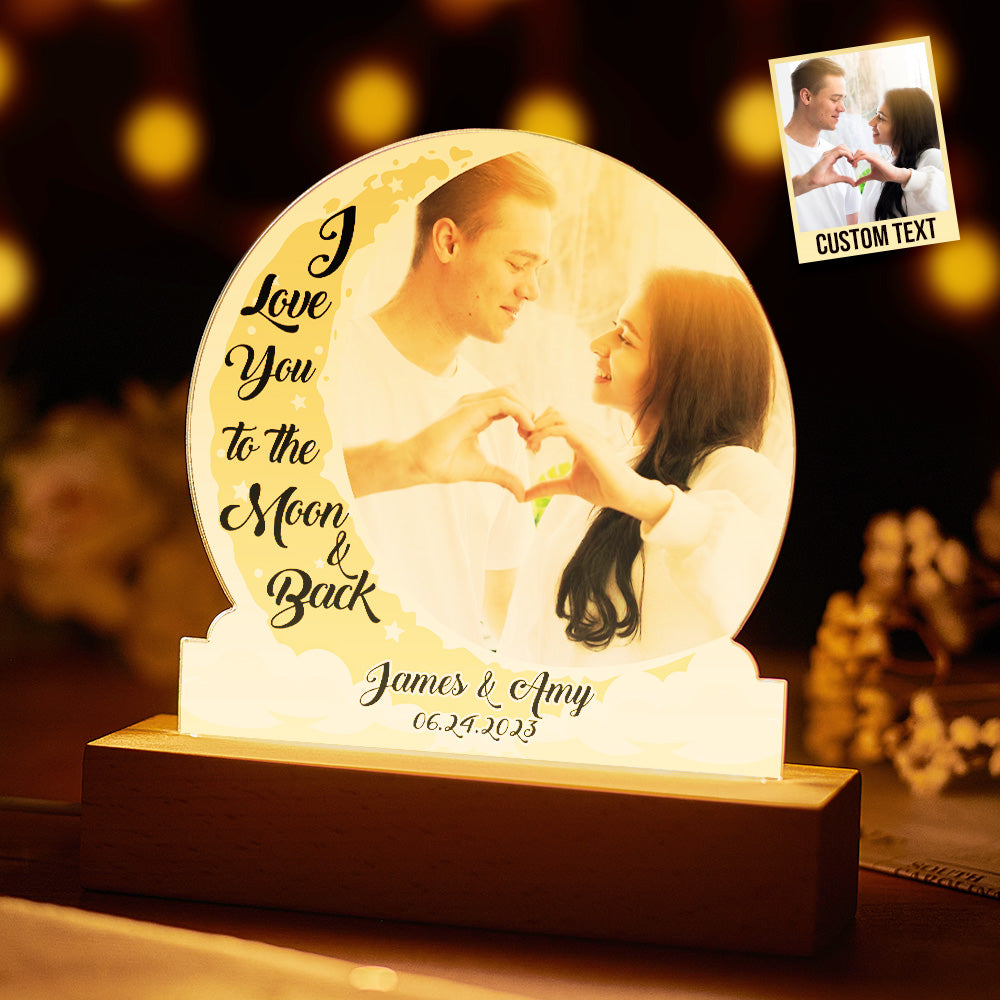 Personalized Photo Light LED Lamp for Lover with Custom Name I Love You to the Moon and Back