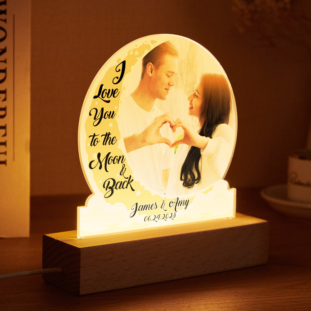 Personalized Photo Light LED Lamp for Lover with Custom Name I Love You to the Moon and Back