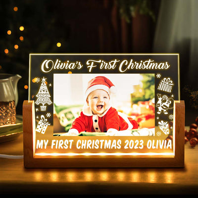 Custom Photo Lamp Baby's First Christmas Personalized Name Acrylic Light - photomoonlampuk