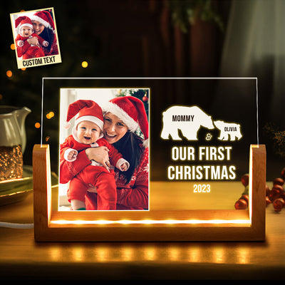 Custom Photo Mom and Baby's First Christmas Personalized Name Acrylic Light Lamp - photomoonlampuk