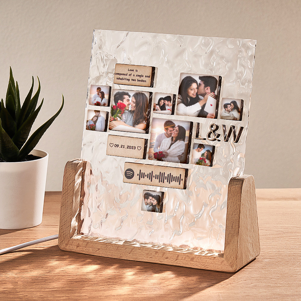 Custom Heart-Shaped Photo Frame Night Light Personalised Spotify Code Wooden Accessory Valentine's Day Gift for Couples
