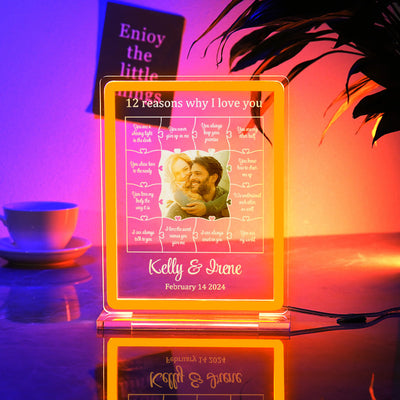 Personalized Photo Acrylic Neon Night Light Romantic Lighting Gifts For Her - 12 Reasons Why I Love You - photomoonlampuk