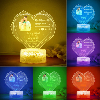 Custom Photo LED Night Light Personalized Spotify Music and Text Lamp Room Decorative Gifts for Couple - photomoonlampuk
