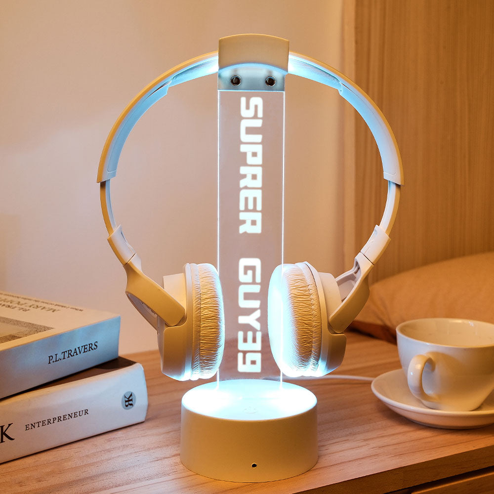 Personalized Text Headphone Stand Night Light Trendy Gamer Headset Holder Gifts For Him