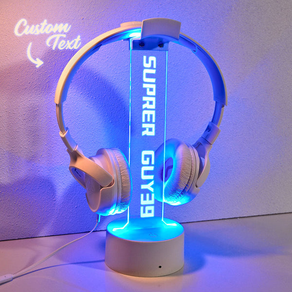 Personalized Text Headphone Stand Night Light Trendy Gamer Headset Holder Gifts For Him - photomoonlampuk