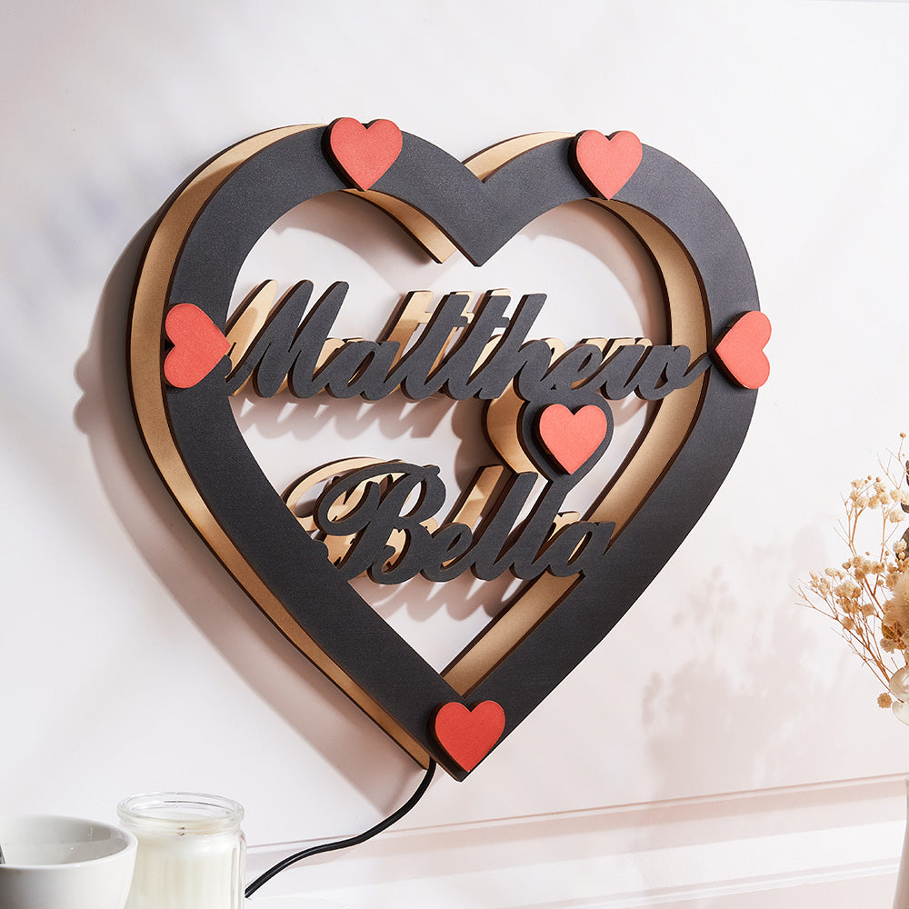 Custom Name Red Heart Night Light Romantic Wall Hanging LED Light Gifts For Couples