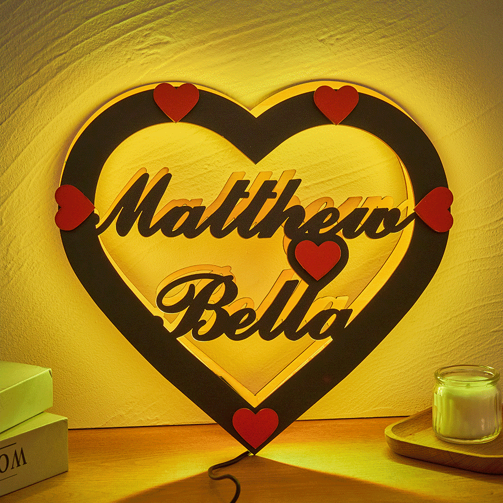 Custom Name Red Heart Night Light Romantic Wall Hanging LED Light Gifts For Couples