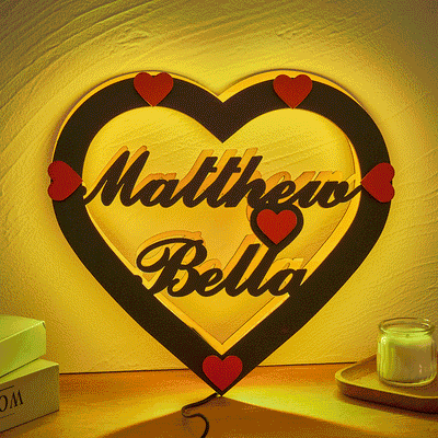 Custom Name Red Heart Night Light Romantic Wall Hanging LED Light Gifts For Couples - photomoonlampuk