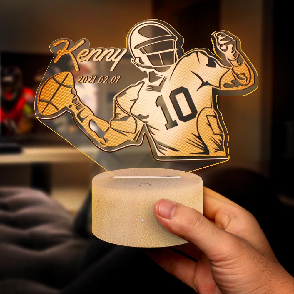 Custom Super Bowl Rugby Player Lamp with Name Light Bedroom Nightlight