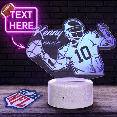 Custom Super Bowl Rugby Player Lamp with Name Light Bedroom Nightlight