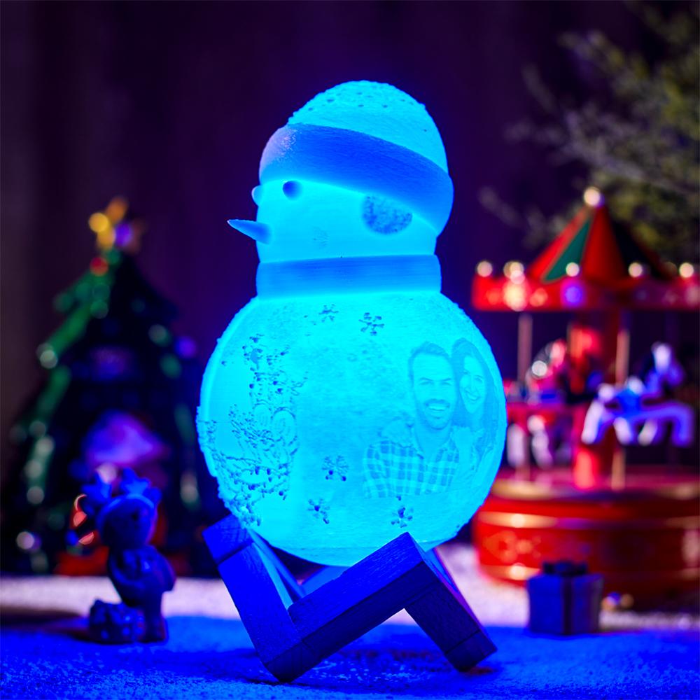 Custom Photo Engraved Night Light Snowman Lamp Gift for Lover