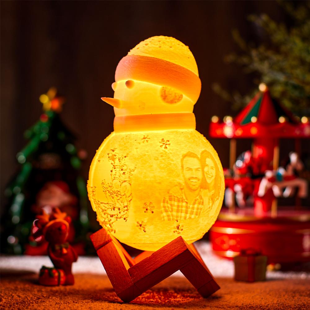 Custom Photo Engraved Night Light Snowman Lamp Gift for Lover
