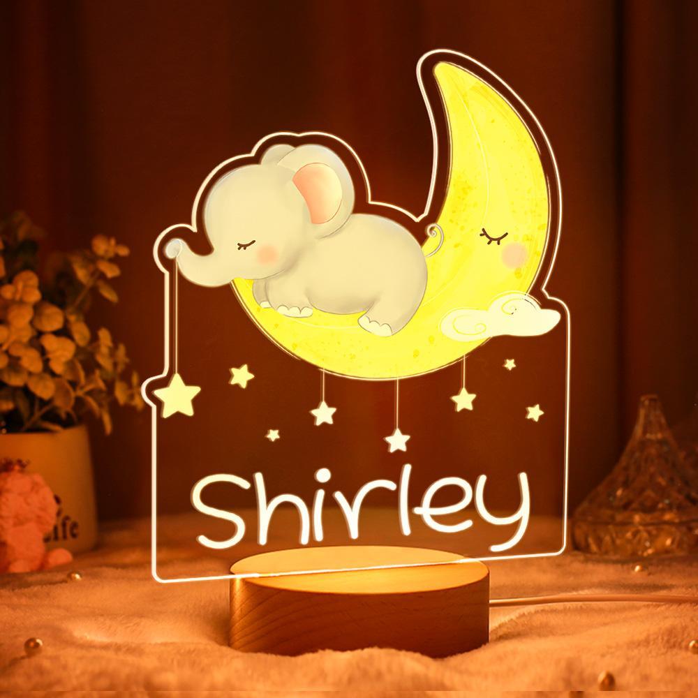 Personalised Kid Night Light Girl Nursery Lamp Elephant Night Light Child Table Lamp Baby Gift with Child Name