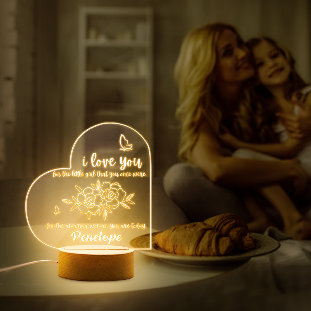 Custom Heart Shaped LED Acrylic Night Light Best Mum Engraved Name Lamp Gift Idea For Mum